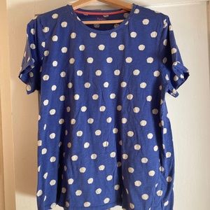 Boden blue and white polkadot t-shirt -- XL